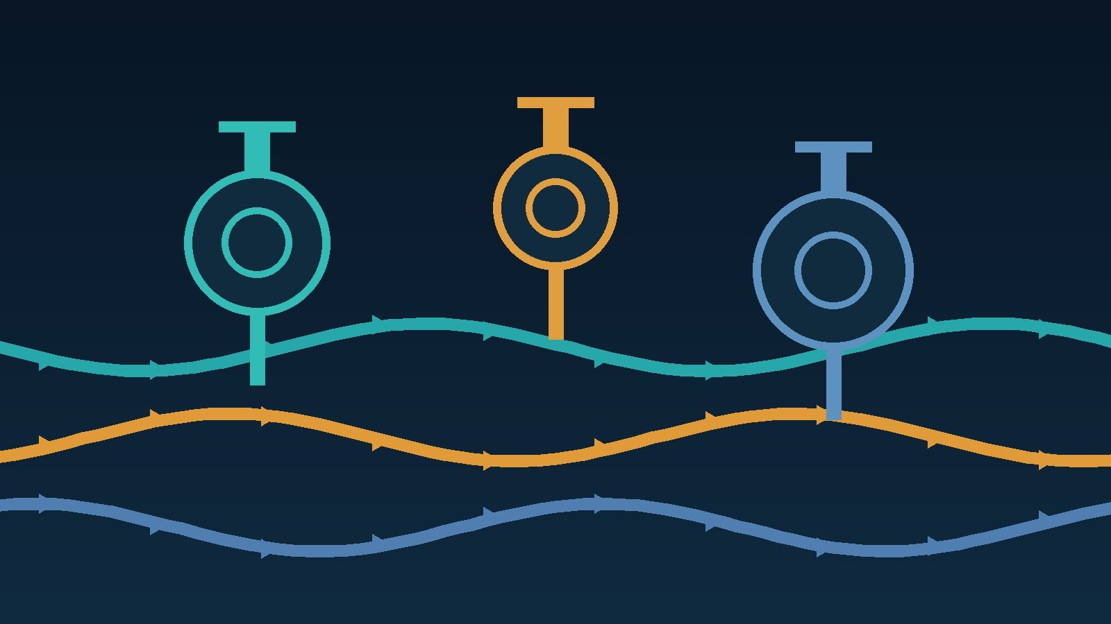 Editorial illustration of industrial valves and pipelines representing Flowserve order flow and backlog conversion