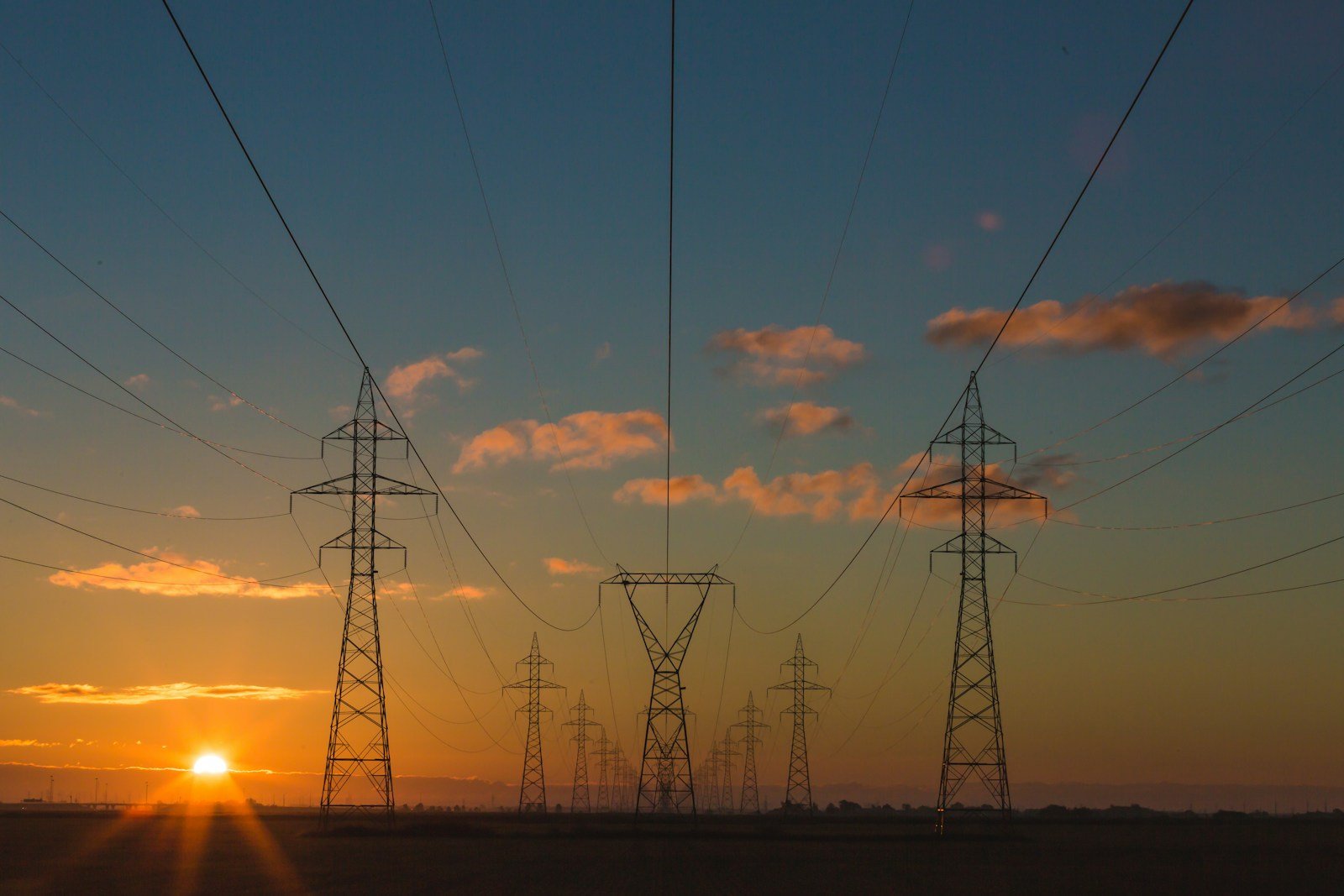 Electrical transmission infrastructure at dusk